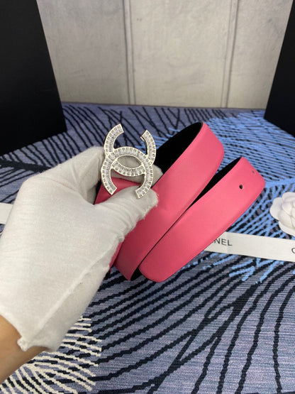 CHANEL 25S BELT 30 MM IN PINK CALFSKIN WITH SILVER HARDWARE 615094