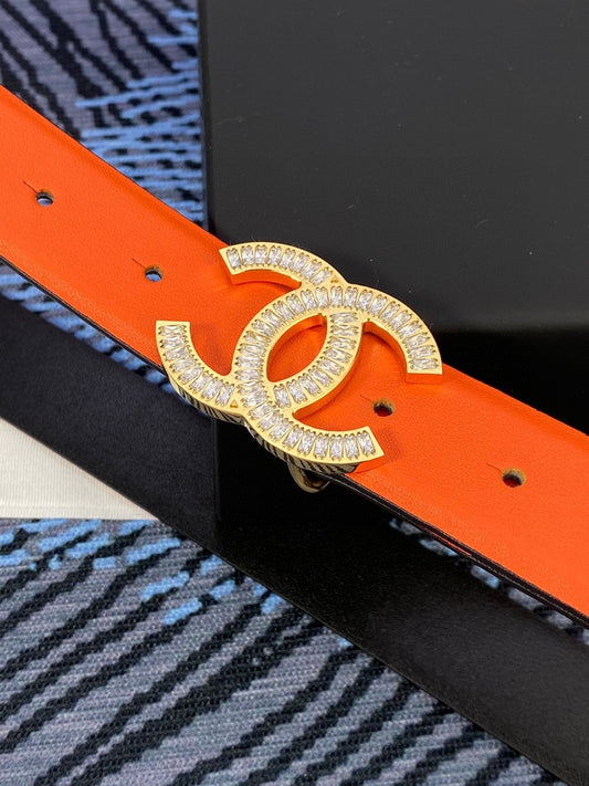 CHANEL 25S BELT 30 MM IN ORANGE CALFSKIN WITH GOLD HARDWARE 615097
