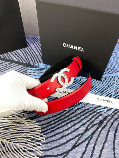 CHANEL 25S BELT 30 MM IN RED CALFSKIN WITH SILVER HARDWARE 615099