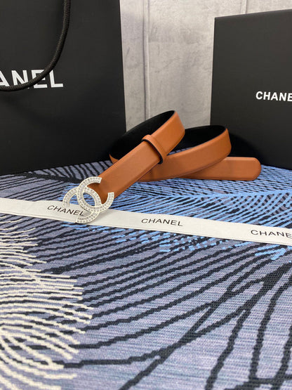 CHANEL 25S BELT 30 MM IN BROWN CALFSKIN WITH SILVER HARDWARE 615101