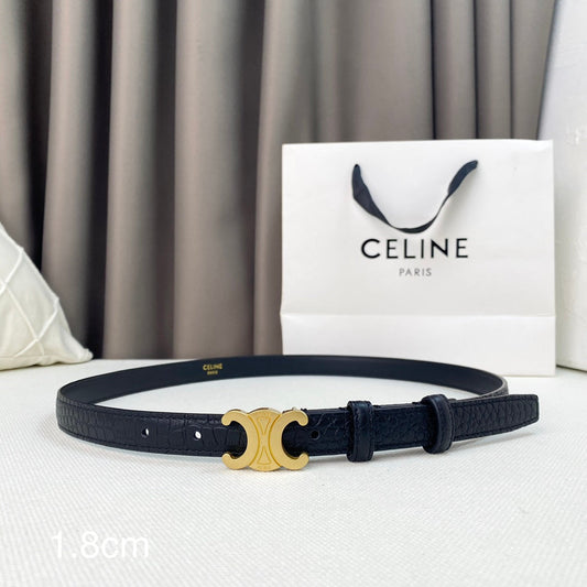 CELINE CL Belt 18mm Black Crocodile Embossed Calfskin Ghw