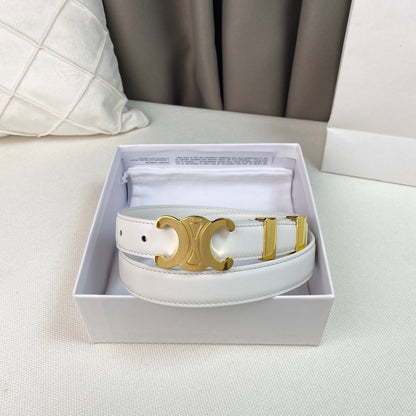 CELINE Medium Triomphe Belt 25mm White Calfskin Gold Loop Ghw