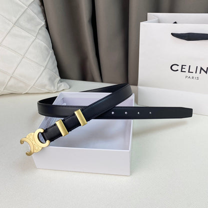 CELINE Medium Triomphe Belt 25mm Black Calfskin Gold Loop Ghw