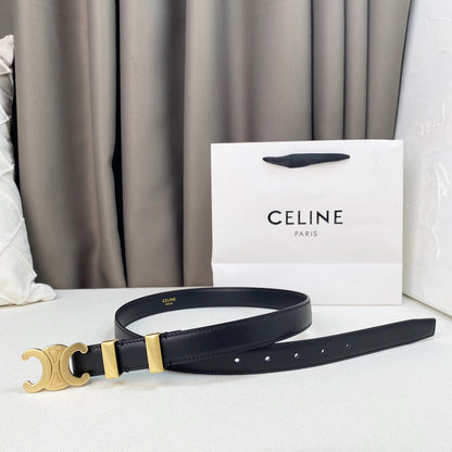 CELINE Medium Triomphe Belt 25mm Black Calfskin Gold Loop Ghw