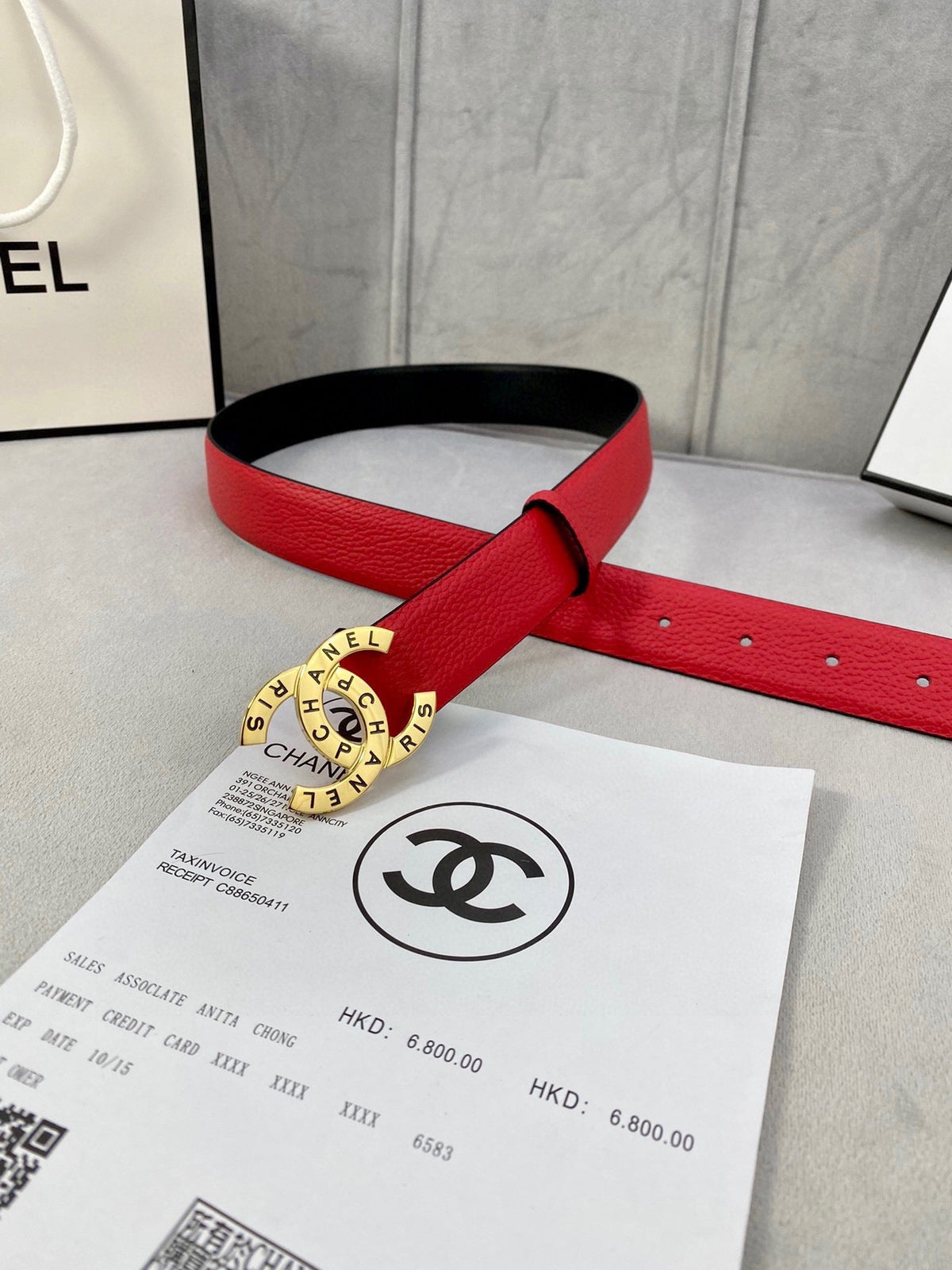 CHANEL 30MM BELT IN CHERRY RED SMOOTH CALFSKIN WITH GOLD HARDWARE