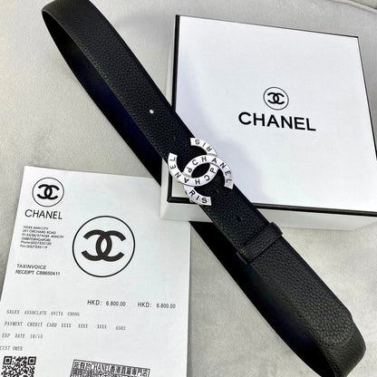CHANEL 30MM BELT IN BLACK SMOOTH CALFSKIN WITH SILVER HARDWARE