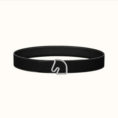 HERMES BOUCLE BELT BUCKLE & REVERSIBLE BLACK AND WHITE LEATHER STRAP 38MM SILVER HARDWARE