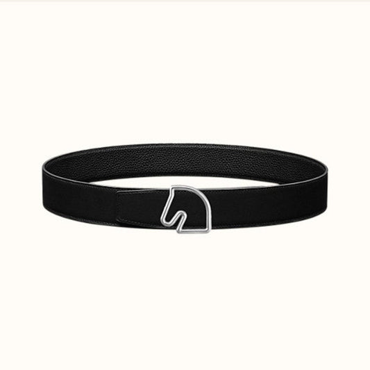 HERMES BOUCLE BELT BUCKLE & REVERSIBLE BLACK AND WHITE LEATHER STRAP 38MM SILVER HARDWARE