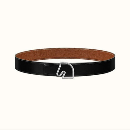 HERMES BOUCLE BELT BUCKLE & REVERSIBLE GINGER ORANGE AND BLACK LEATHER STRAP 38MM SILVER HARDWARE