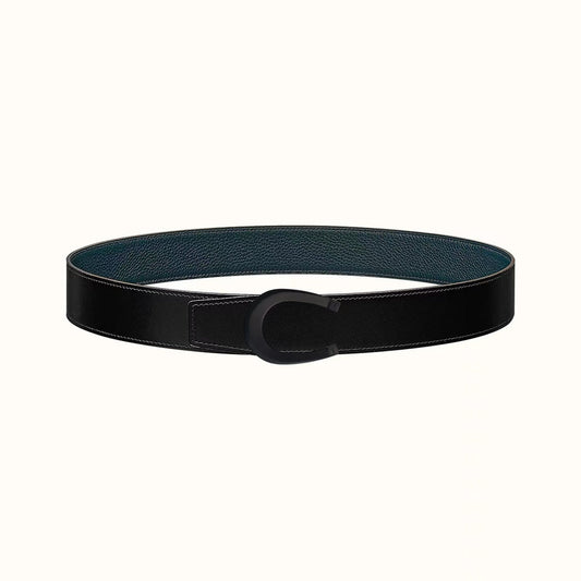 HERMES LUCK BELT BUCKLE & REVERSIBLE BLACK AND NAVY BLUE LEATHER STRAP 38MM