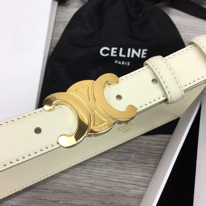 CELINE CL MEDIUM 25 MM TRIOMPHE BELT IN WHITE LEATHER GOLD HARDWARE