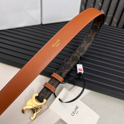 CELINE CL TRIOMPHE 25 MM BELT IN MONOGRAM BROWN CALFSKIN GOLD HARDWARE