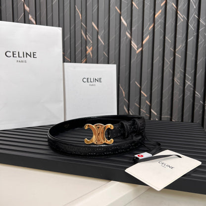 CELINE CL TRIOMPHE 25 MM BELT IN BLACK CALFSKIN GOLD HARDWARE