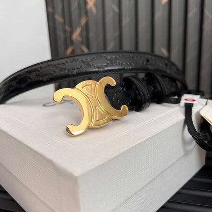 CELINE CL TRIOMPHE 25 MM BELT IN BLACK CALFSKIN GOLD HARDWARE