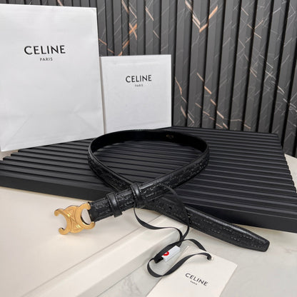 CELINE CL TRIOMPHE 25 MM BELT IN BLACK CALFSKIN GOLD HARDWARE