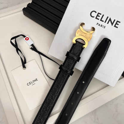 CELINE CL TRIOMPHE 25 MM BELT IN BLACK CALFSKIN GOLD HARDWARE