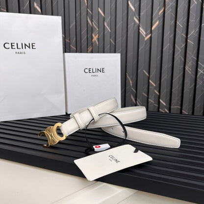 CELINE CL TRIOMPHE 25 MM BELT IN WHITE CALFSKIN GOLD HARDWARE