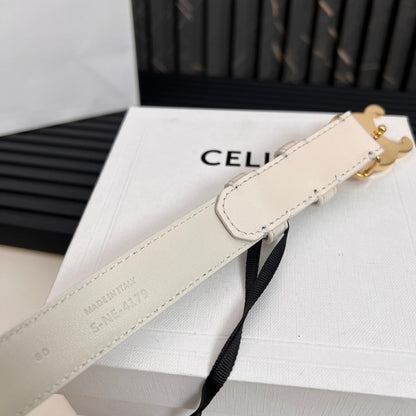 CELINE CL TRIOMPHE 25 MM BELT IN WHITE CALFSKIN GOLD HARDWARE