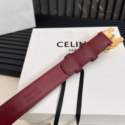 CELINE CL TRIOMPHE 25 MM BELT IN CURRANT RED CALFSKIN GOLD HARDWARE