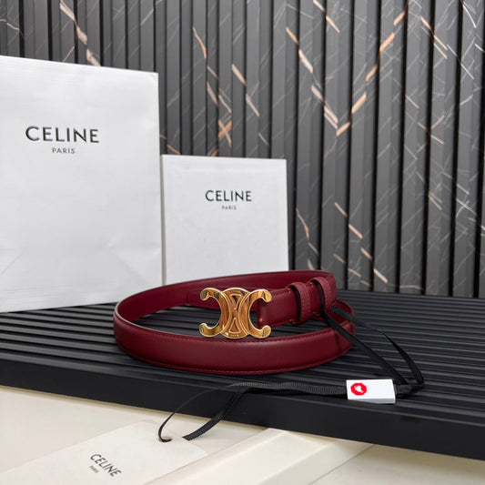 CELINE CL TRIOMPHE 25 MM BELT IN CURRANT RED CALFSKIN GOLD HARDWARE