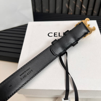 CELINE CL TRIOMPHE 25 MM BELT IN BLACK SOLF CALFSKIN GOLD HARDWARE