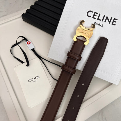 CELINE CL TRIOMPHE 25 MM BELT IN PENNY BROWN CALFSKIN GOLD HARDWARE