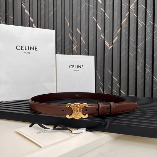 CELINE CL TRIOMPHE 25 MM BELT IN PENNY BROWN CALFSKIN GOLD HARDWARE