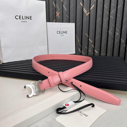 CELINE TRIOMPHE 25 MM BELT IN BLUSH PINK CALFSKIN SILVER HARDWARE
