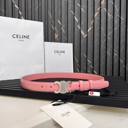 CELINE TRIOMPHE 25 MM BELT IN BLUSH PINK CALFSKIN SILVER HARDWARE