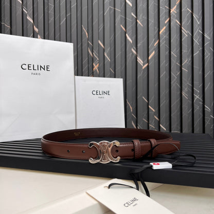 CELINE TRIOMPHE 25 MM BELT IN DARK BROWN CALFSKIN SILVER HARDWARE