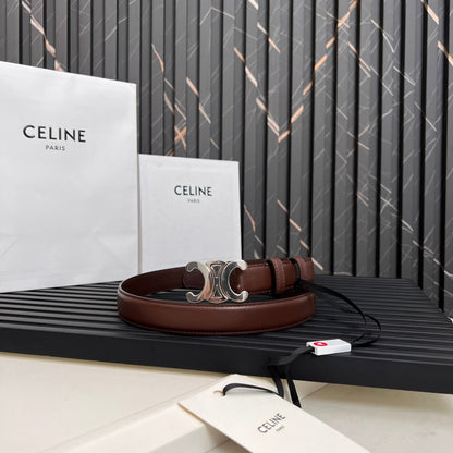 CELINE TRIOMPHE 25 MM BELT IN DARK BROWN CALFSKIN SILVER HARDWARE