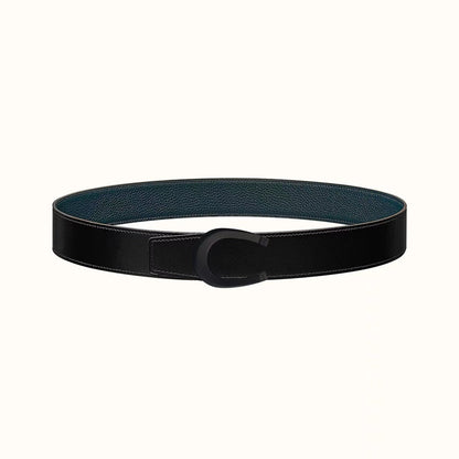 HERMES LUCK BELT BUCKLE & REVERSIBLE NAVY BLUE LEATHER STRAP 38MM BLACK HARDWARE