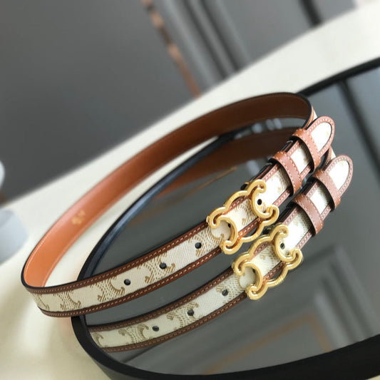 CELINE 25S BELT TRIOMPHE 25MM IN WHITE CALFSKIN AND CANVAS 559677