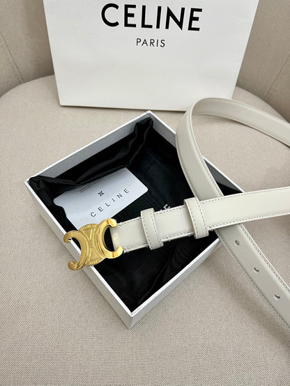 CELINE 25S TRIOMPHE 25MM BELT IN WHITE CALFSKIN GOLD HARDWARE
