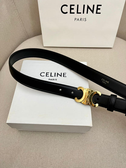 CELINE 25S TRIOMPHE 25MM BELT IN BLACK CALFSKIN GLOD HARDWARE