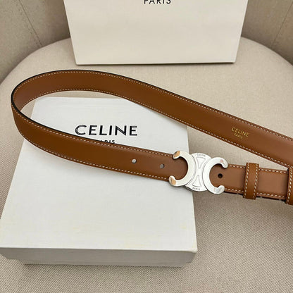 CELINE 25S TRIOMPHE 25MM BELT IN CARAMEL CALFSKIN SILVER HARDWARE
