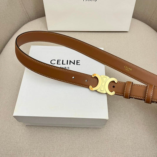 CELINE 25S TRIOMPHE 25MM BELT IN CARAMEL CALFSKIN GLOD HARDWARE