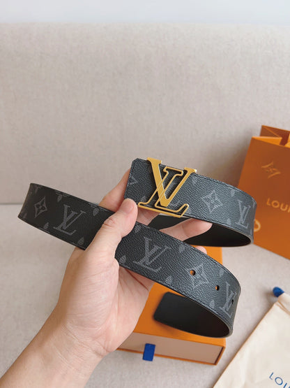 LOUIS VUITTON LV 25S BELT 40 MM IN BLACK MIX GREY CALFSKIN 593205