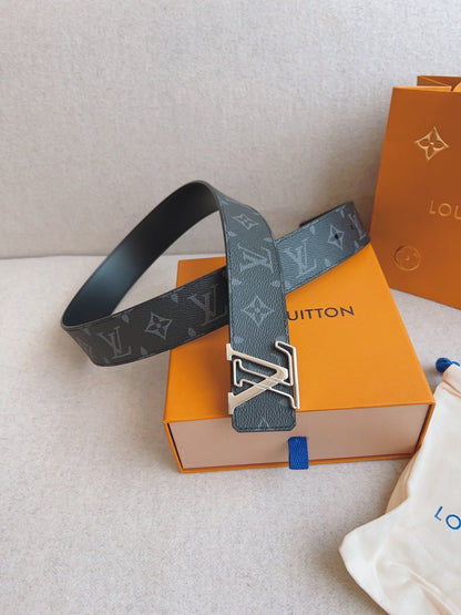 LOUIS VUITTON LV 25S BELT 40 MM IN BLACK MIX GREY CALFSKIN 593206