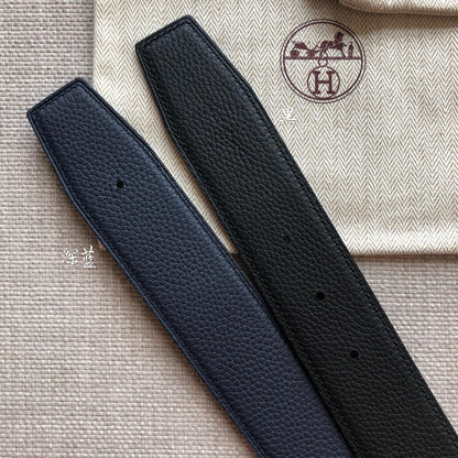 HERMES BELT BUCKLE & REVERSIBLE BLACK LEATHER STRAP 38MM SILVER HARDWARE