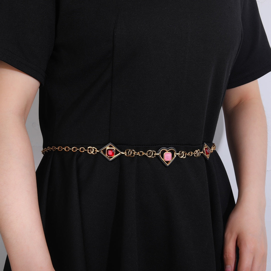 CHANEL 25S CHAIN BELT IN GOLD METALLIC STONE-EMBELLISHED 612713
