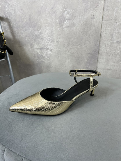 cl kitten with strap 45 gold lizard stamped metalized calfskin