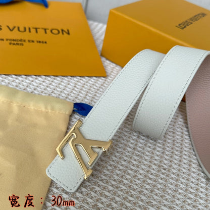LOUIS VUITTON LV 30 MM BELTS IN WHITE AND PINK PASTEL CALFSKIN GOLD HARDWARE