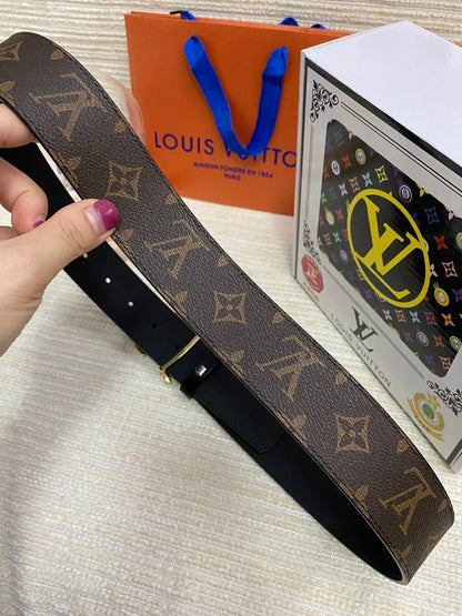 LOUIS VUITTON LV 25S BELT 38 MM IN DARK BROWN CALFSKIN PRINT PATTERNS 593286