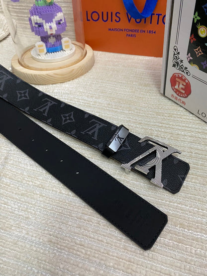 LOUIS VUITTON LV 25S BELT 38 MM IN BLACK CALFSKIN PRINT PATTERNS 593287
