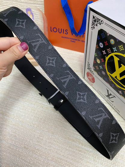 LOUIS VUITTON LV 25S BELT 38 MM IN BLACK CALFSKIN PRINT PATTERNS 593287
