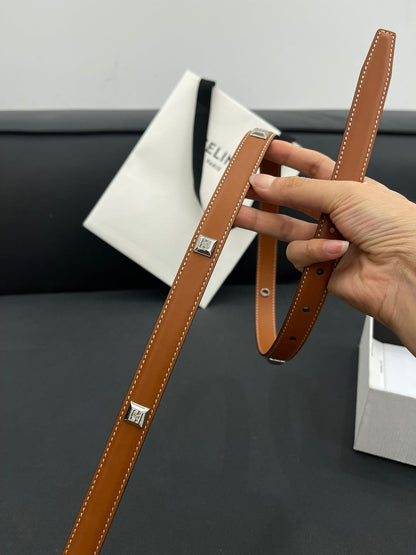 CELINE CL SMALL 18 MM TRIOMPHE BELT IN TAURILLON BRONZE BROWN LEATHER SILVER HARDWARE