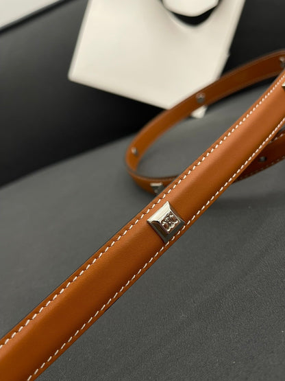 CELINE CL SMALL 18 MM TRIOMPHE BELT IN TAURILLON BRONZE BROWN LEATHER SILVER HARDWARE