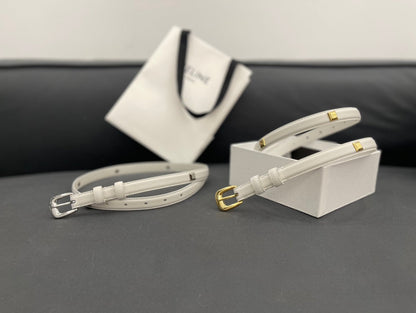 CELINE CL SMALL 18 MM TRIOMPHE BELT IN TAURILLON WHITE LEATHER SILVER HARDWARE