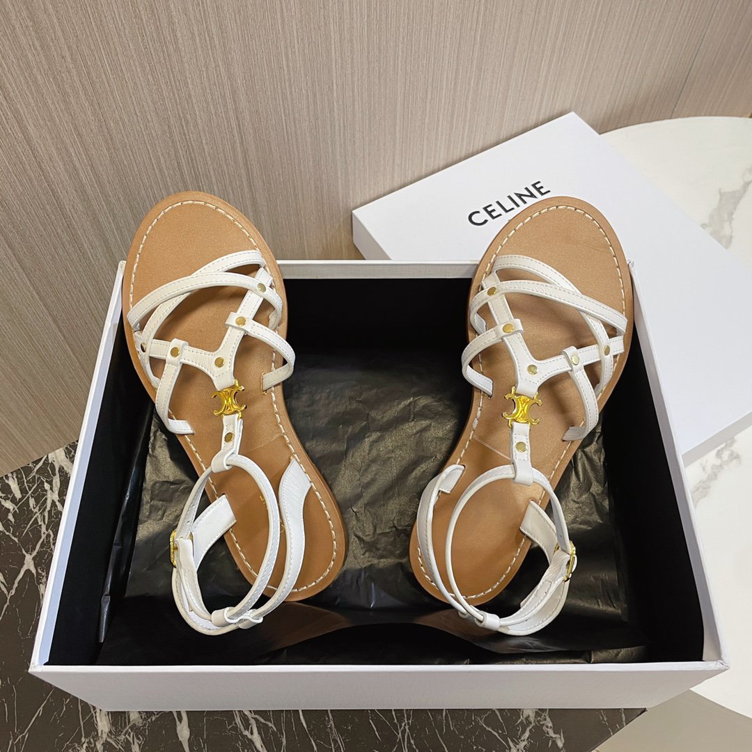 cl roman sandal white brown calfskin